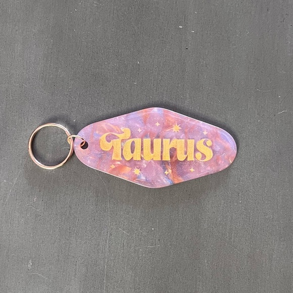 Taurus Pink & Gold Star Glitter Astrological Zodiac Sign Apr 20 May 20 Keychain - Picture 1 of 4